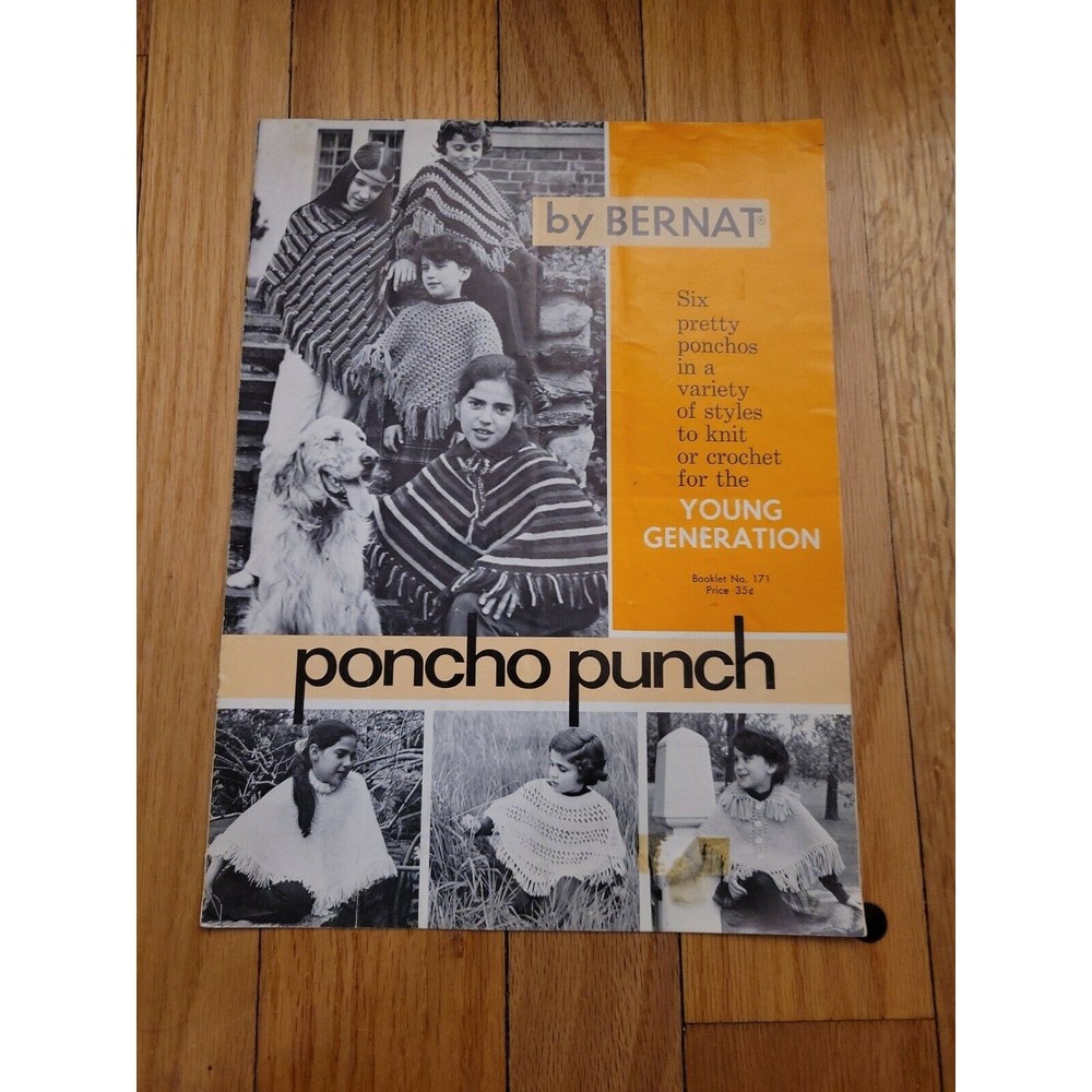 PONCHO PUNCH CRAFT INSTRUCTION BOOK BY BERNAT BOOKLET NO. 171 VINTAGE